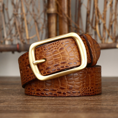3.8cm Crocodile Embossed Full-Grain Leather Belt