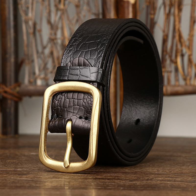 3.8cm Crocodile Embossed Full-Grain Leather Belt