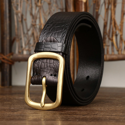 3.8cm Crocodile Embossed Full-Grain Leather Belt