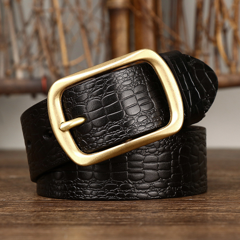 3.8cm Crocodile Embossed Full-Grain Leather Belt