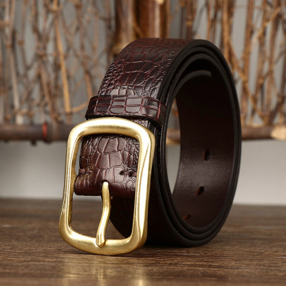 3.8cm Crocodile Embossed Full-Grain Leather Belt
