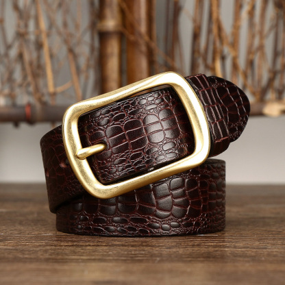 3.8cm Crocodile Embossed Full-Grain Leather Belt