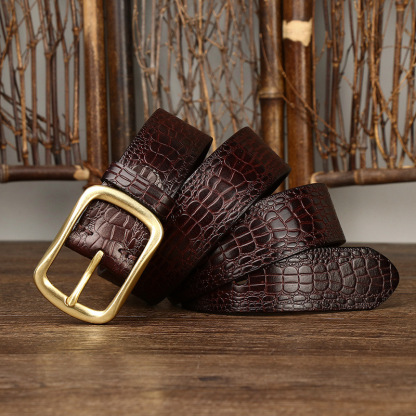 3.8cm Crocodile Embossed Full-Grain Leather Belt
