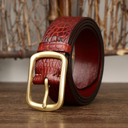 3.8cm Crocodile Embossed Full-Grain Leather Belt