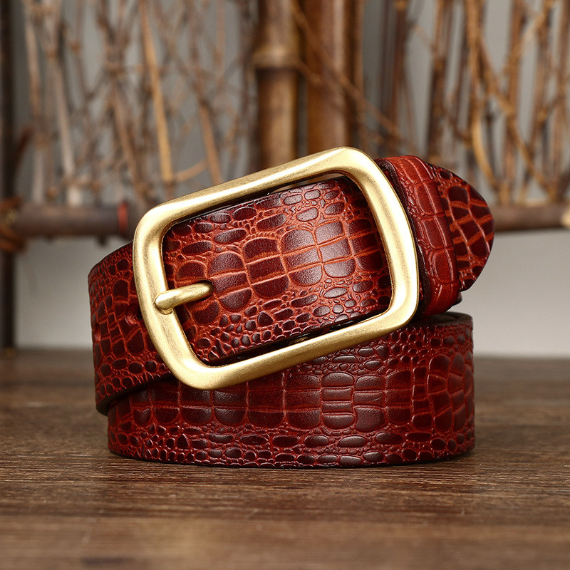 3.8cm Crocodile Embossed Full-Grain Leather Belt