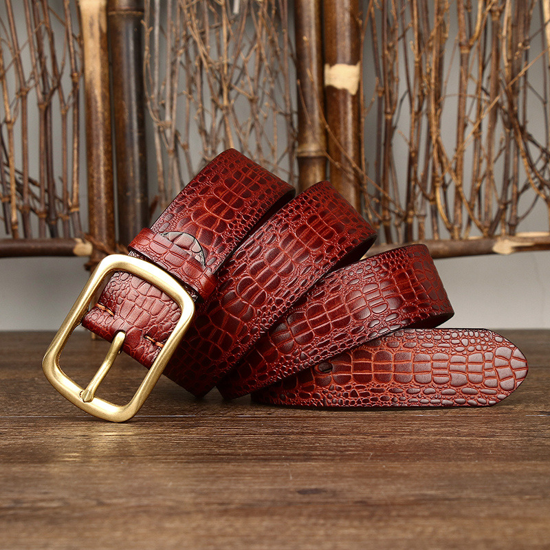 3.8cm Crocodile Embossed Full-Grain Leather Belt
