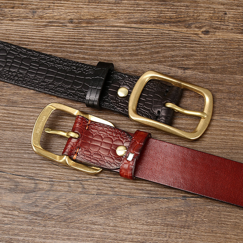 3.8cm Crocodile Embossed Full-Grain Leather Belt