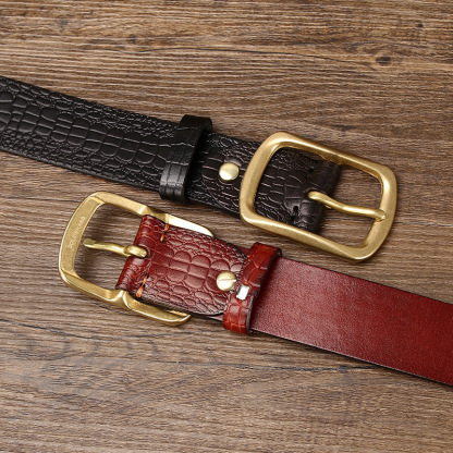 3.8cm Crocodile Embossed Full-Grain Leather Belt