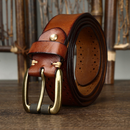 3.8cm Vintage Hollow Leather Belt for Men
