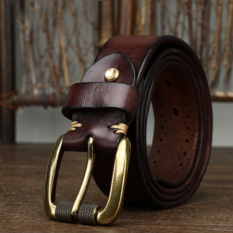 3.8cm Vintage Hollow Leather Belt for Men