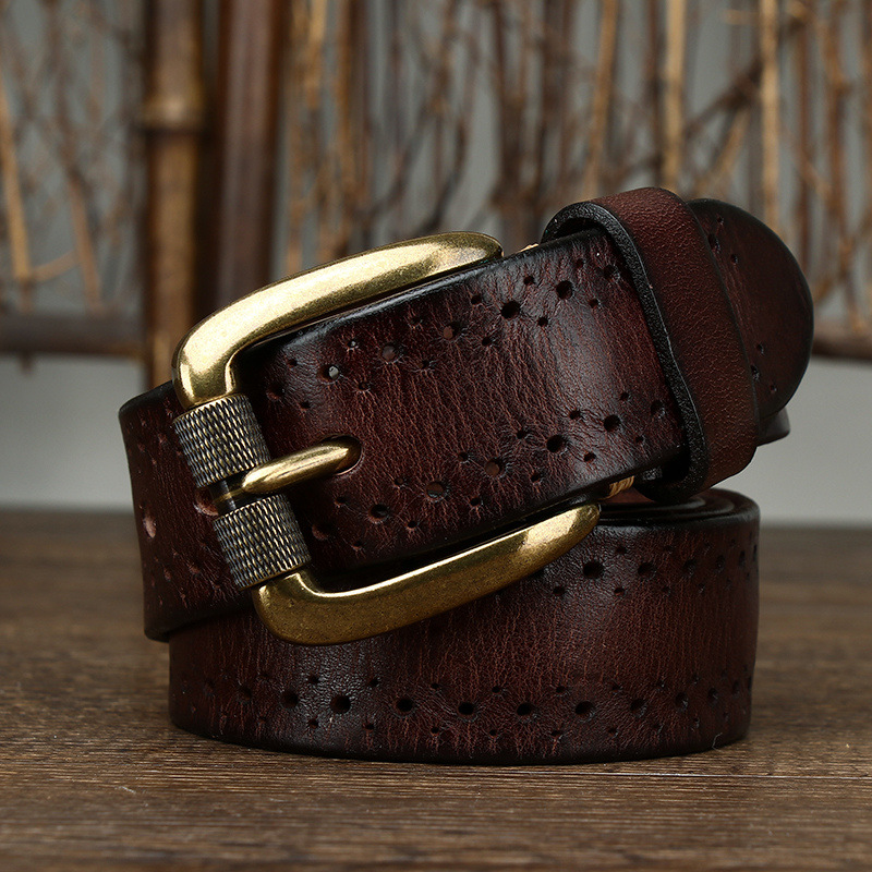3.8cm Vintage Hollow Leather Belt for Men