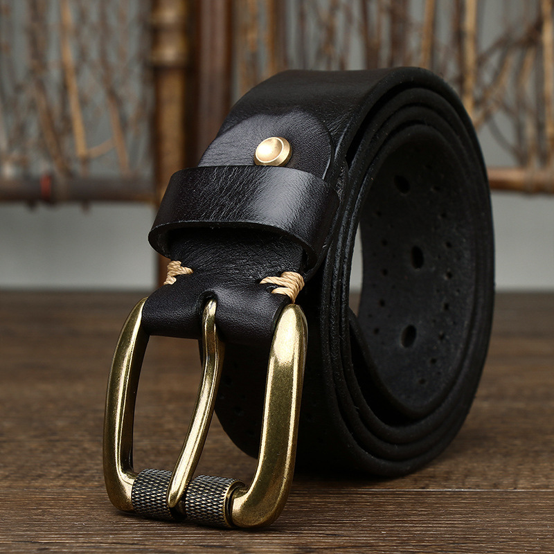 3.8cm Vintage Hollow Leather Belt for Men