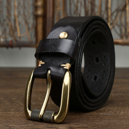 3.8cm Vintage Hollow Leather Belt for Men
