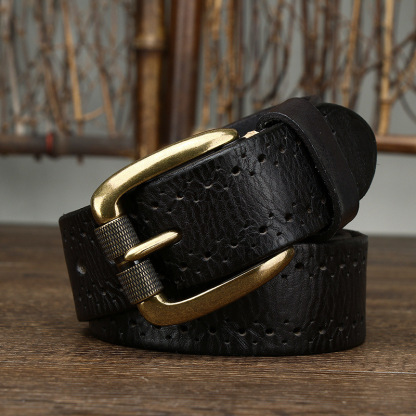 3.8cm Vintage Hollow Leather Belt for Men