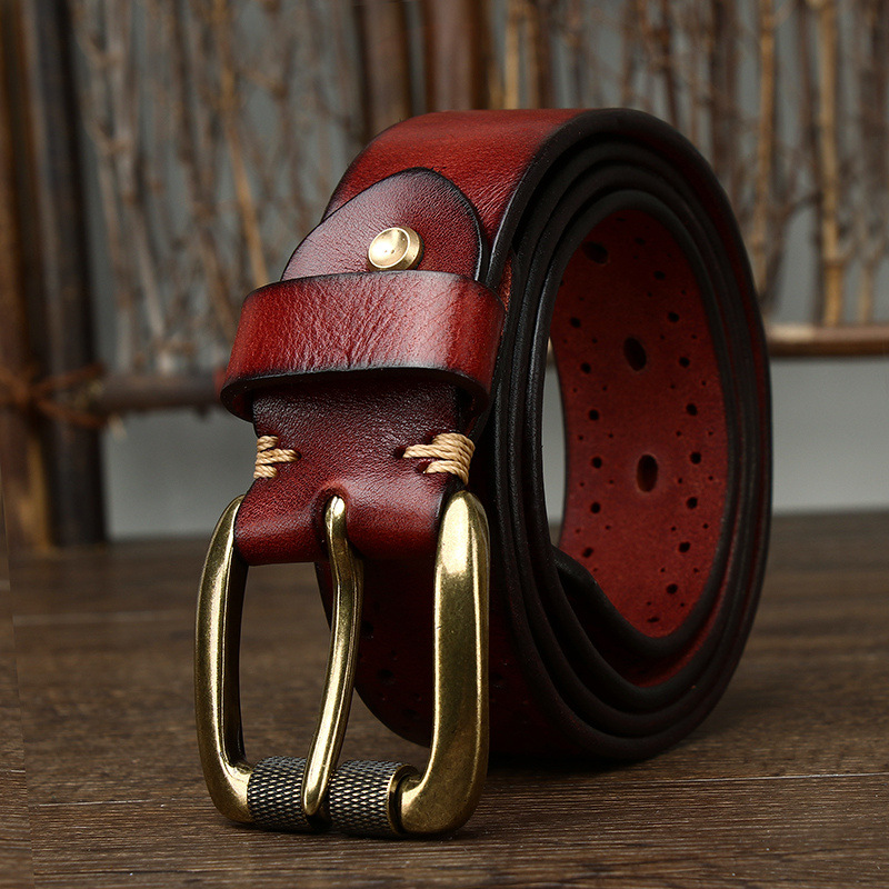 3.8cm Vintage Hollow Leather Belt for Men