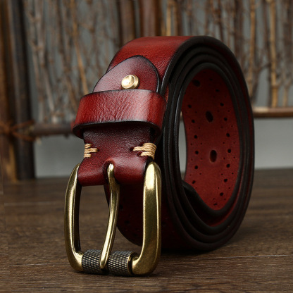 3.8cm Vintage Hollow Leather Belt for Men