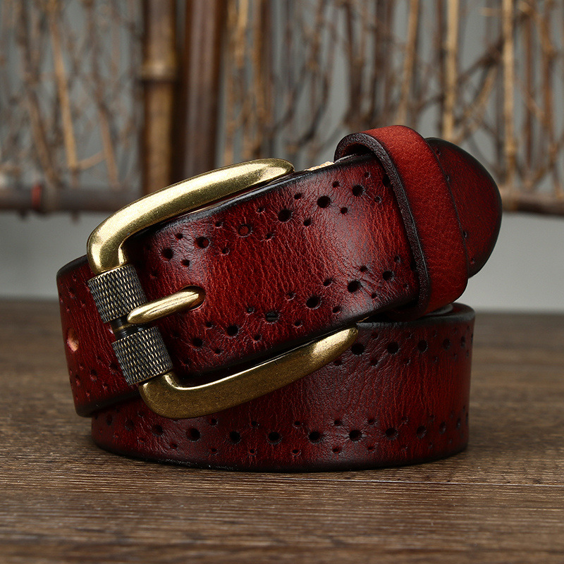 3.8cm Vintage Hollow Leather Belt for Men