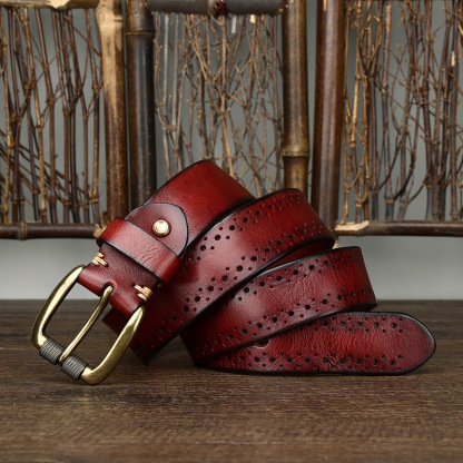3.8cm Vintage Hollow Leather Belt for Men