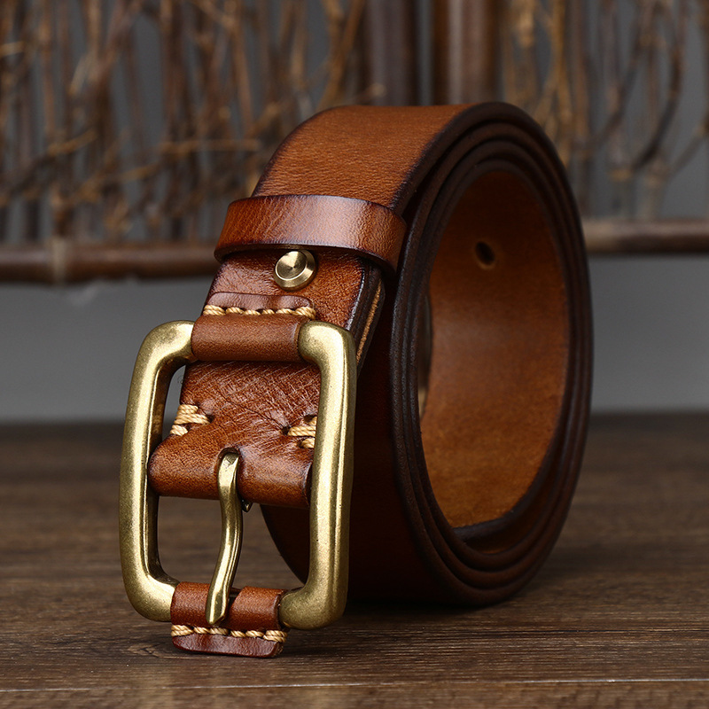 3.8cm Simple Genuine Leather Belt for Men
