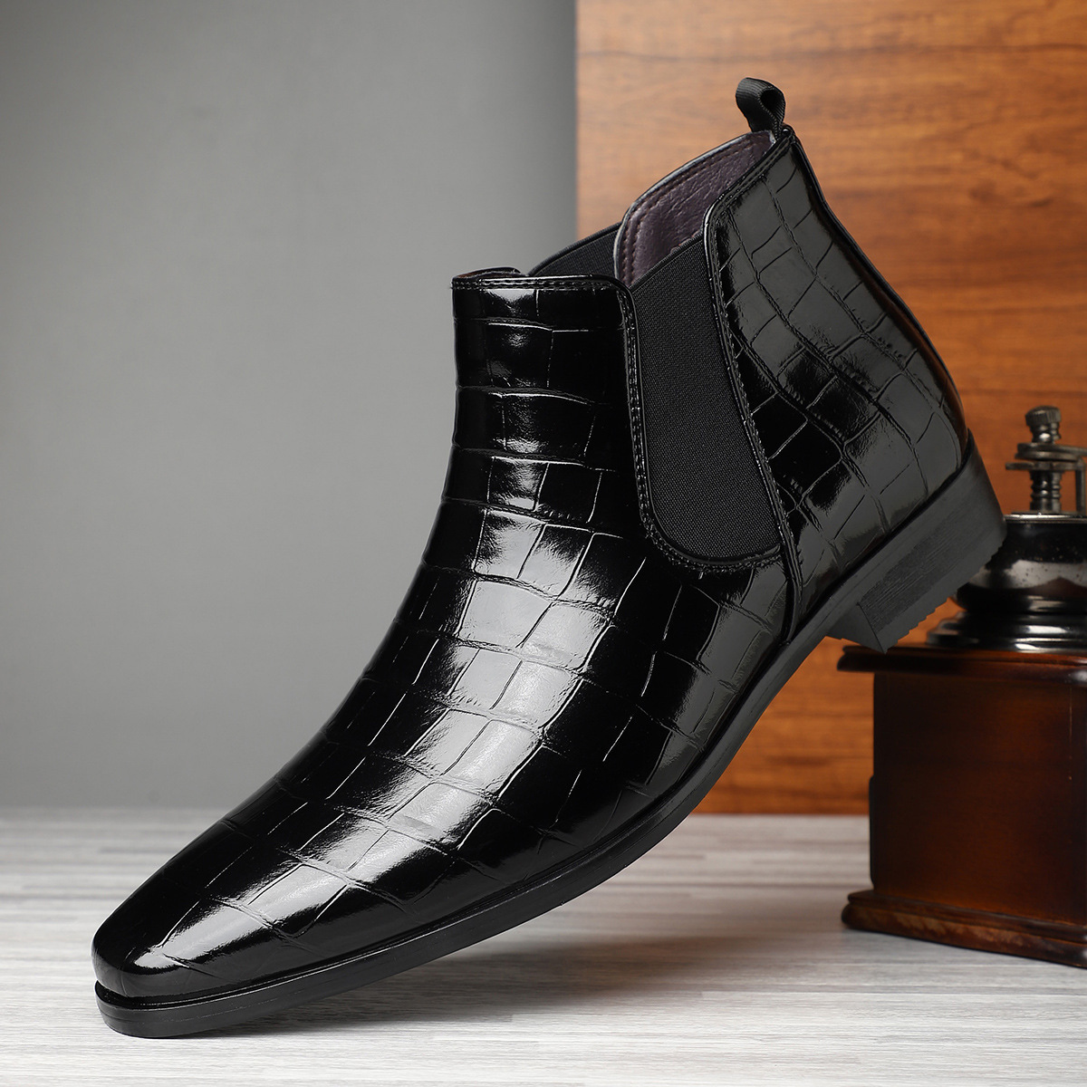 Crocodile Embossed Leather Chelsea Boots