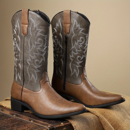 Classic Leather Western Boots with Embroidered Design