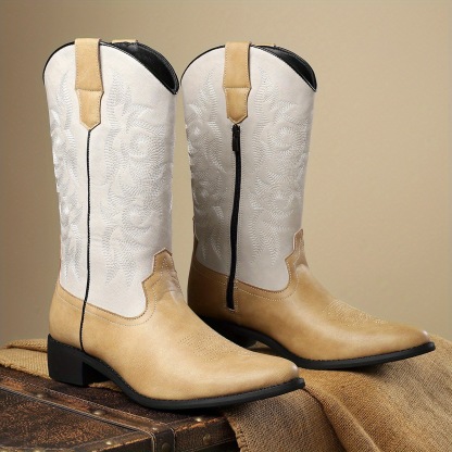 Classic Leather Western Boots with Embroidered Design