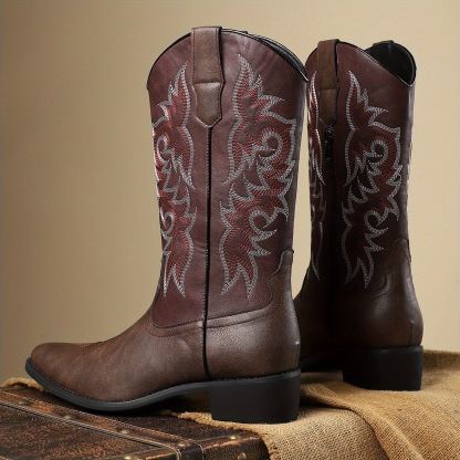 Classic Leather Western Boots with Embroidered Design