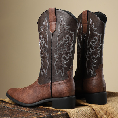 Classic Leather Western Boots with Embroidered Design