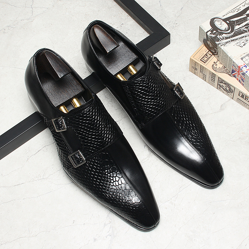 Stand Out Effortlessly Python-embossed Double Monk Strap Shoes