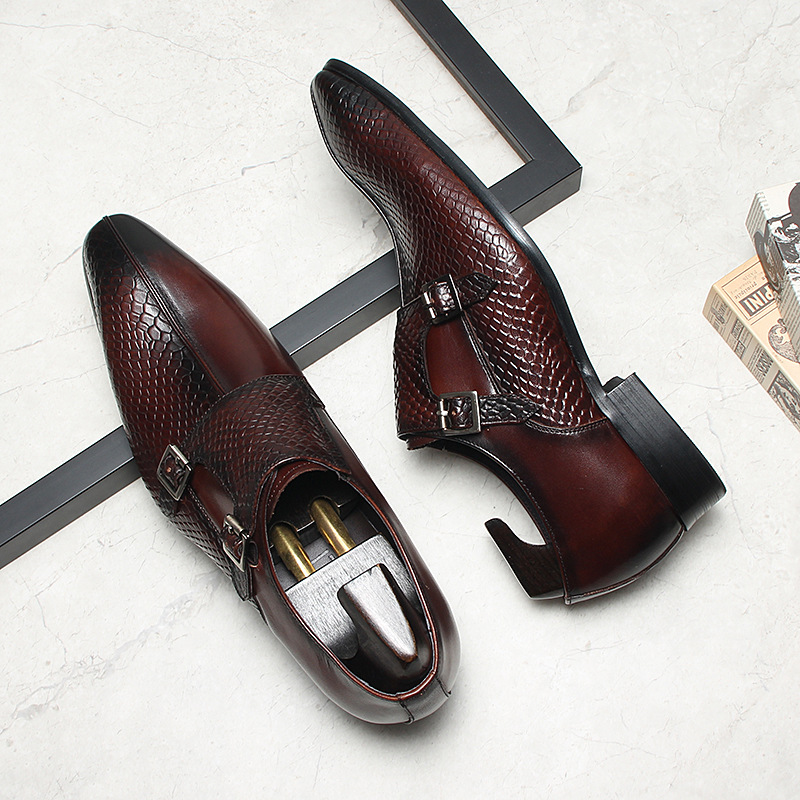 Stand Out Effortlessly Python-embossed Double Monk Strap Shoes