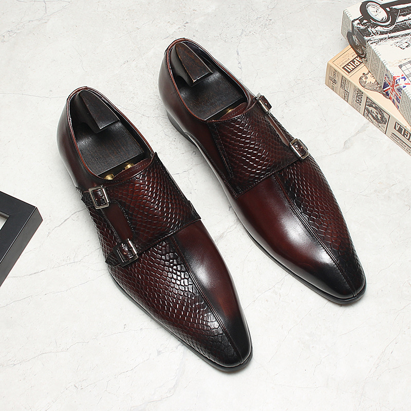 Stand Out Effortlessly Python-embossed Double Monk Strap Shoes