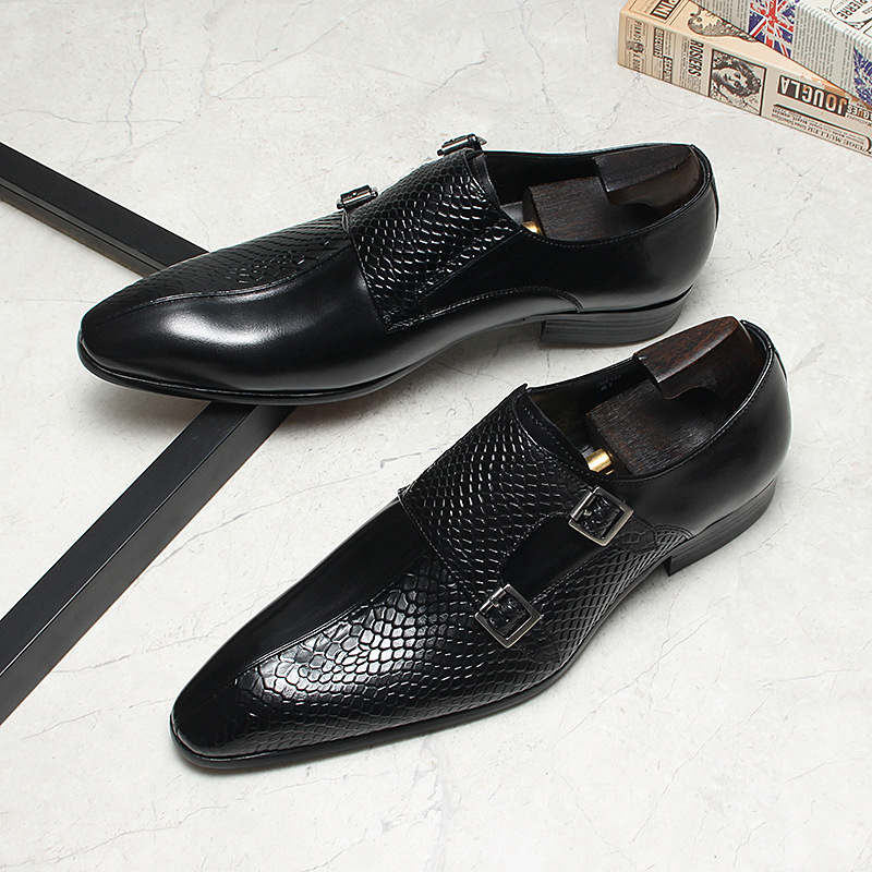 Stand Out Effortlessly Python-embossed Double Monk Strap Shoes