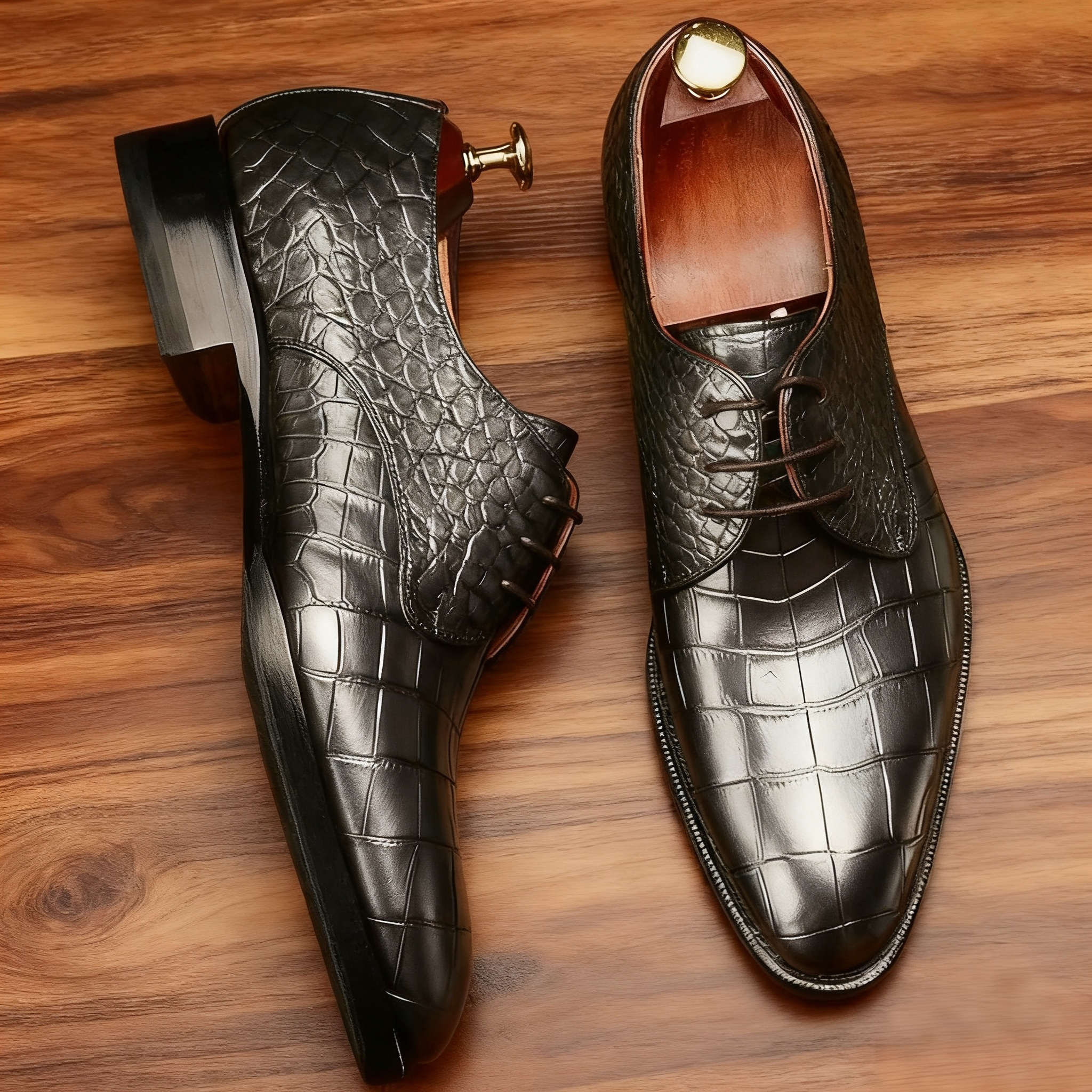 Crocodile Print Derby Shoes for Men -Formal Burgundy–colinshoes