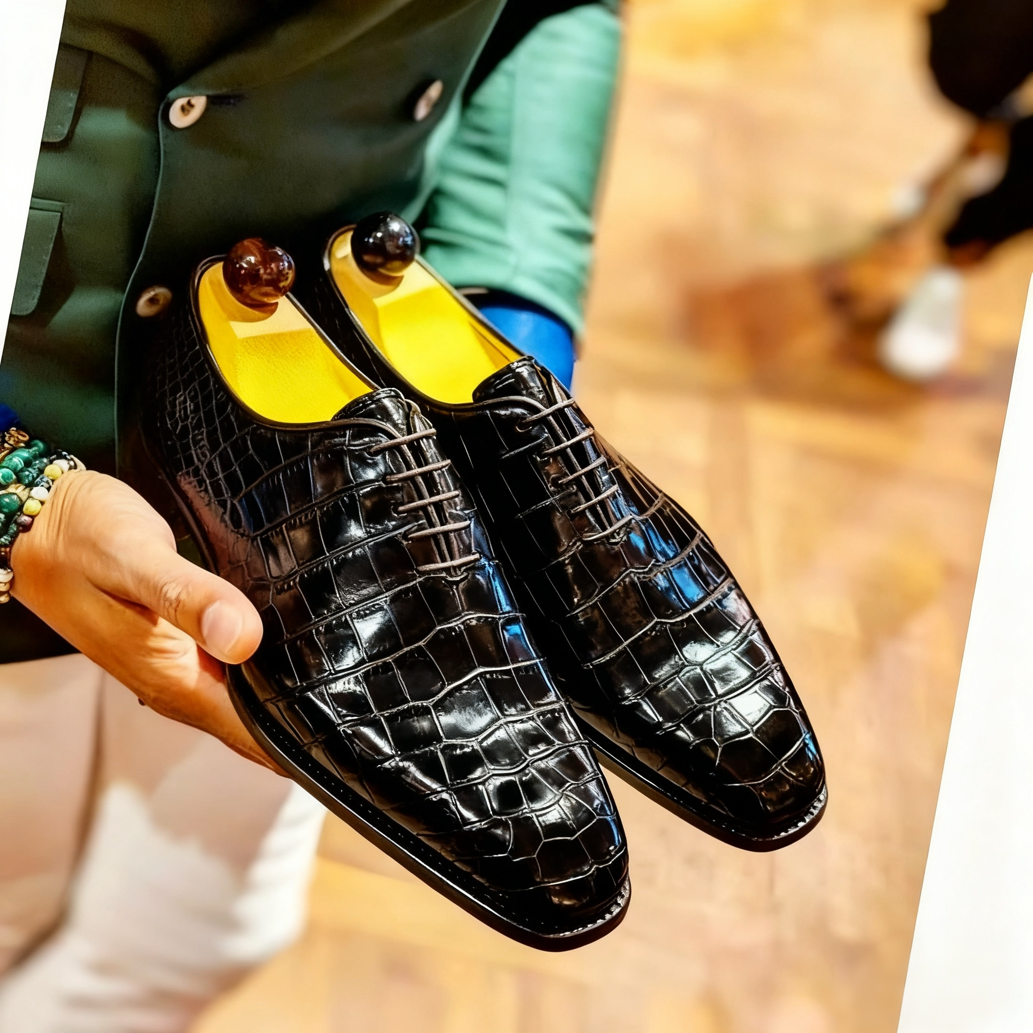 Men's Croc-Print Oxfords for Business Weddings