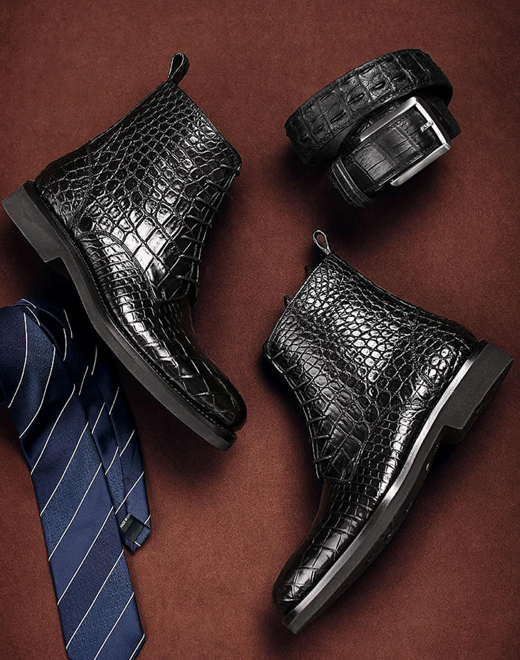 Alligator Embossed Leather Boots for Men