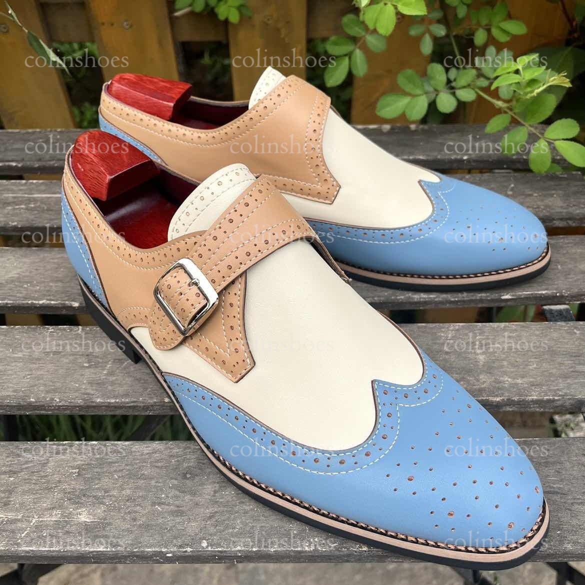 Eye-Catching Colorblock Brogue Monk Shoes-Colinshoes