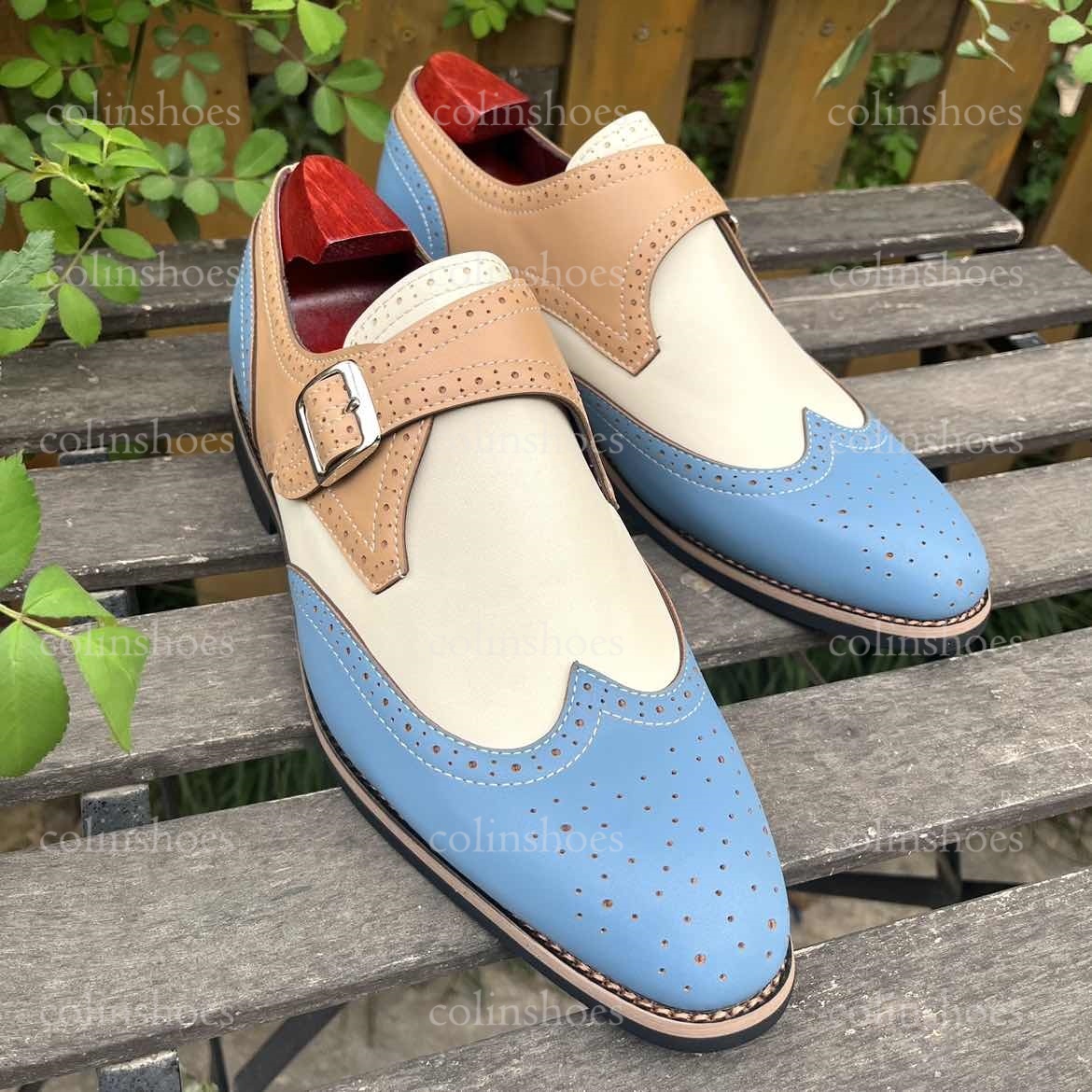 Eye-Catching Colorblock Brogue Monk Shoes-Colinshoes