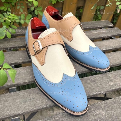 Eye-Catching Colorblock Brogue Monk Shoes-Colinshoes