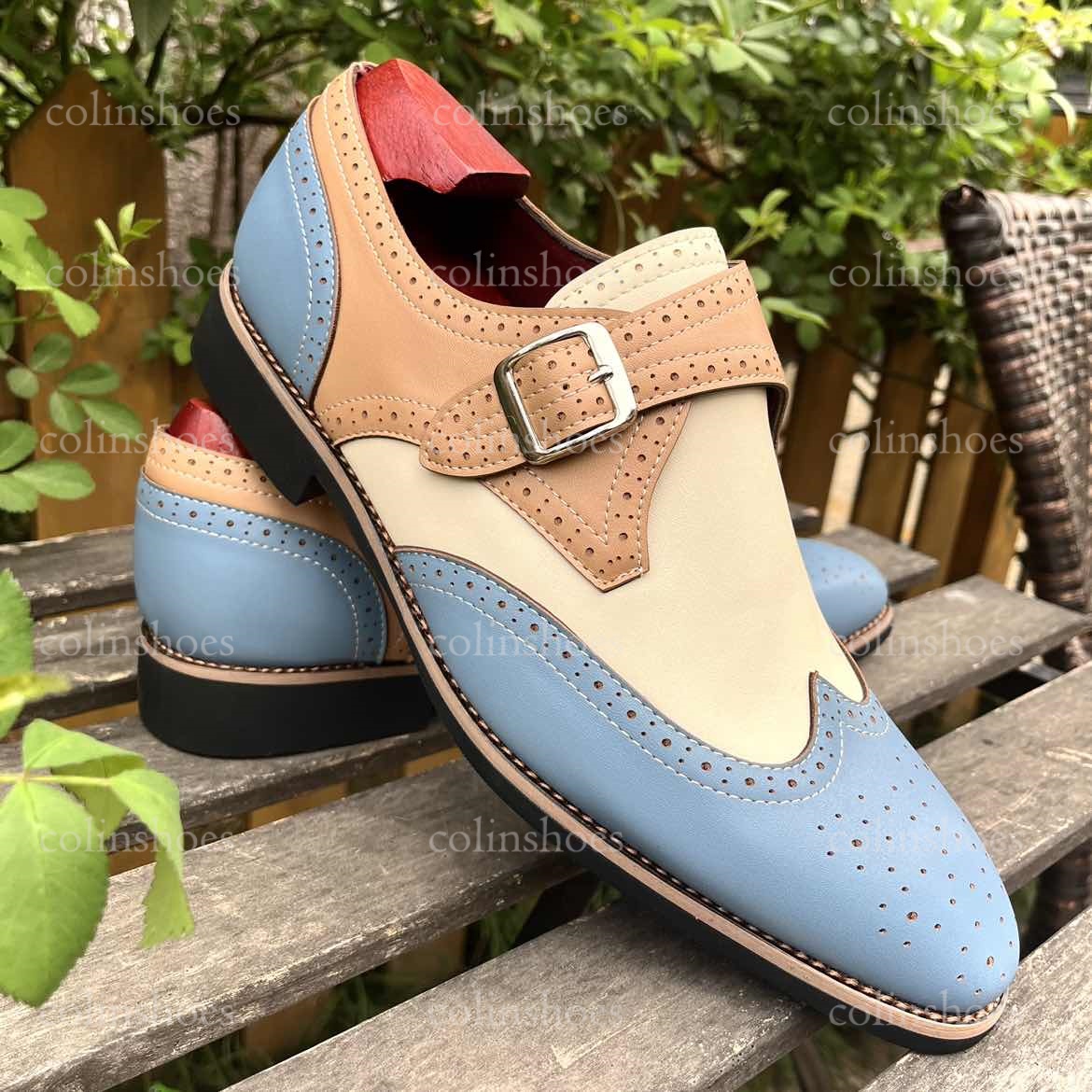 Eye-Catching Colorblock Brogue Monk Shoes-Colinshoes