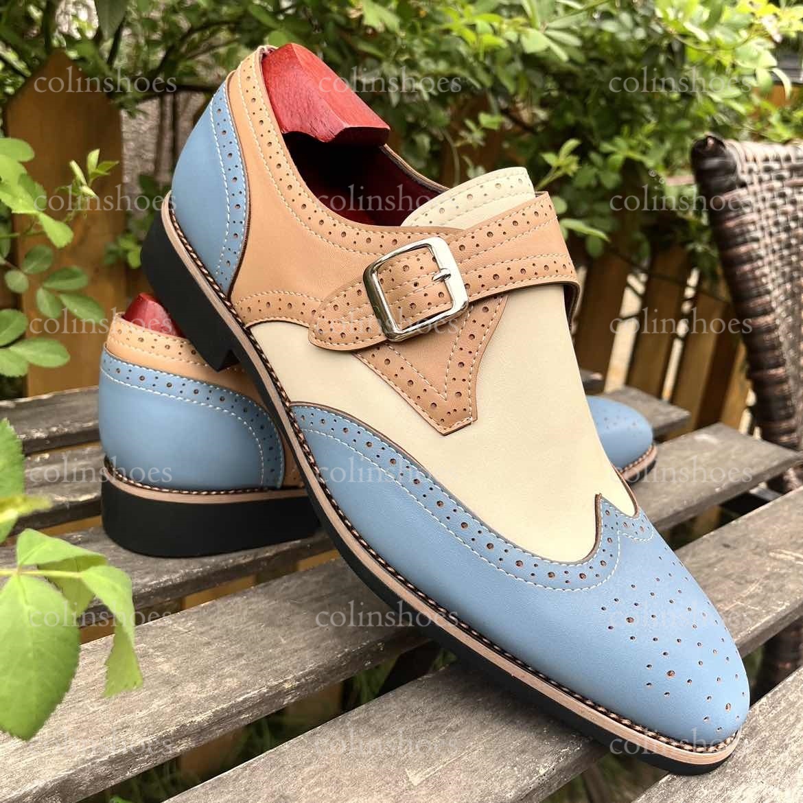 Eye-Catching Colorblock Brogue Monk Shoes-Colinshoes