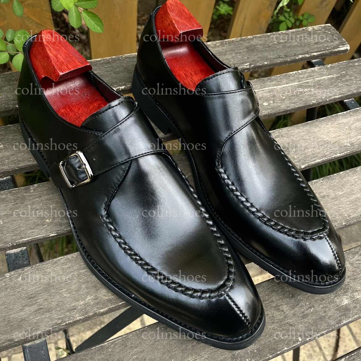 Elegant Leather Monk Shoes with Stitch Details