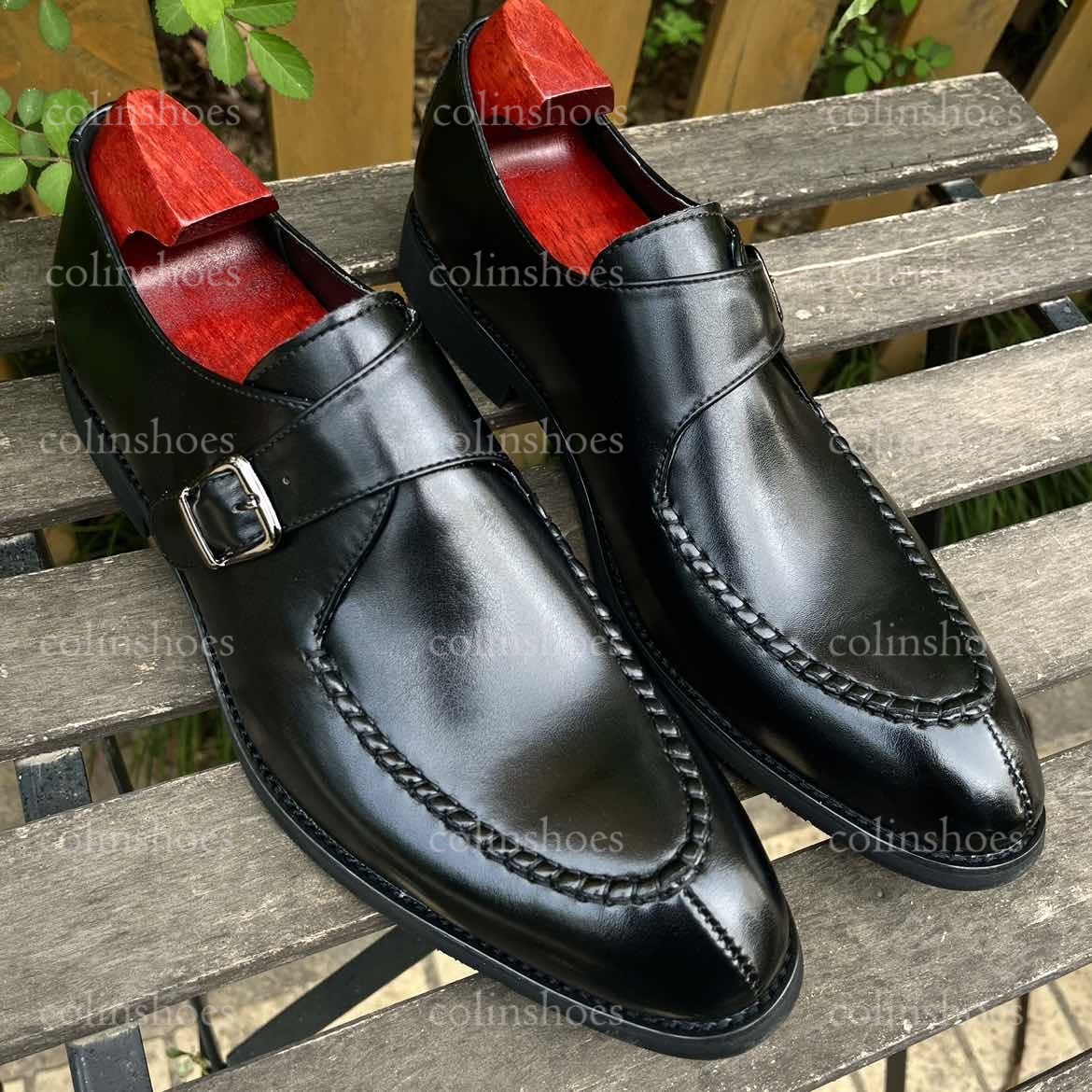 Elegant Leather Monk Shoes with Stitch Details