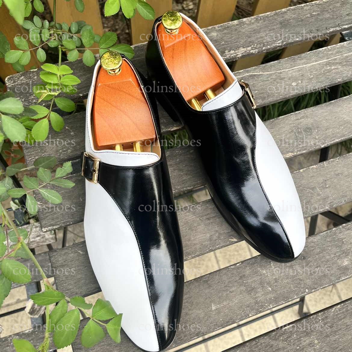 Statement Black White Affordable Monk Strap Shoes-Colinshoes