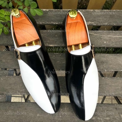 Statement Black White Affordable Monk Strap Shoes-Colinshoes