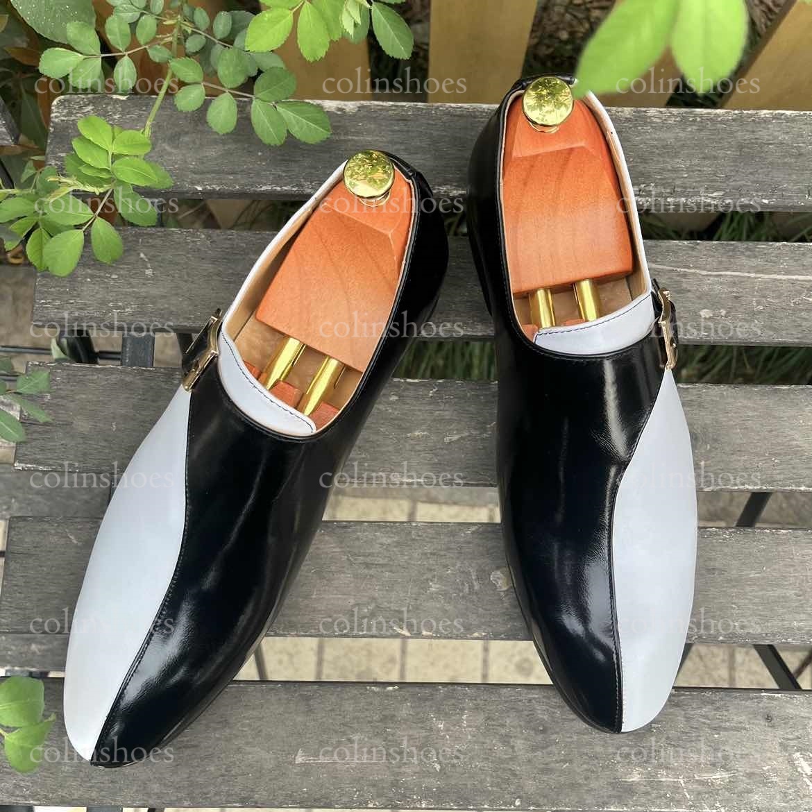 Statement Black White Affordable Monk Strap Shoes-Colinshoes