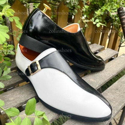 Statement Black White Affordable Monk Strap Shoes-Colinshoes