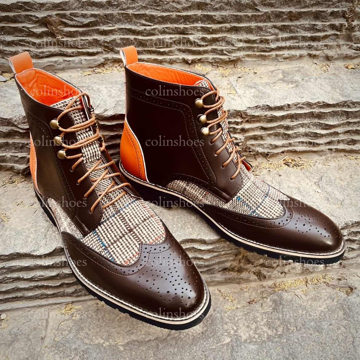 Men’s Patchwork Brogue Boots – ColinShoes