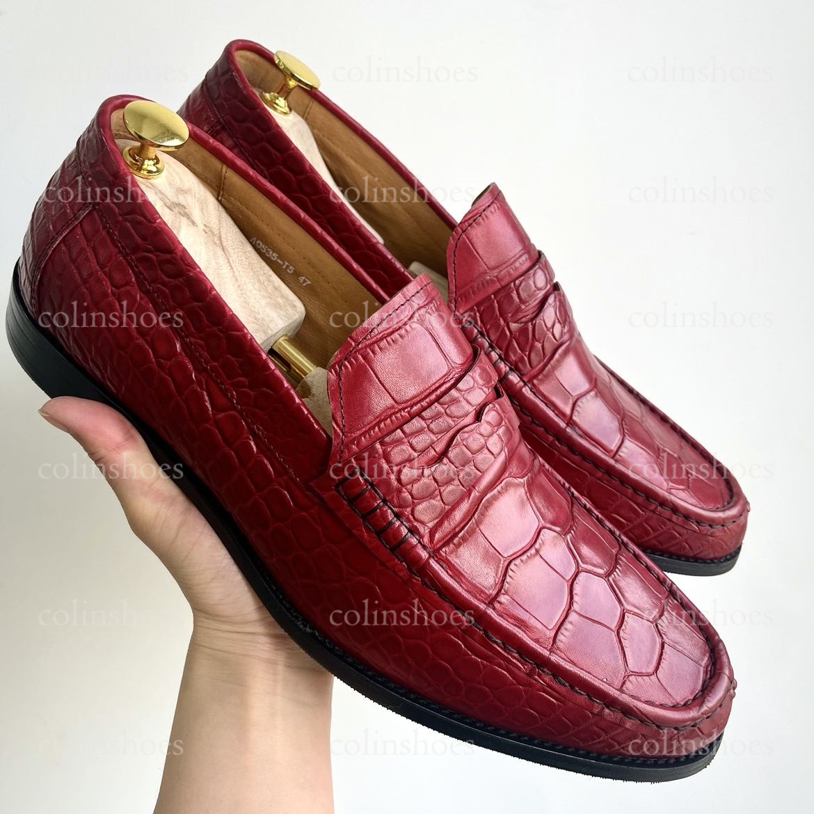 Men's Crocodile Texture Penny Loafers-Colinshoes
