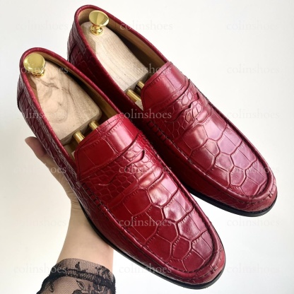 Men's Crocodile Texture Penny Loafers-Colinshoes