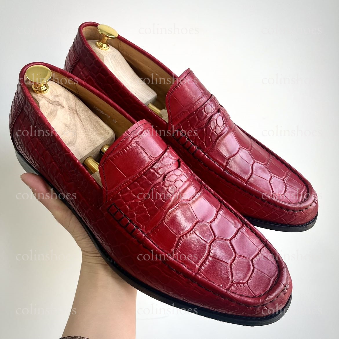 Men's Crocodile Texture Penny Loafers-Colinshoes